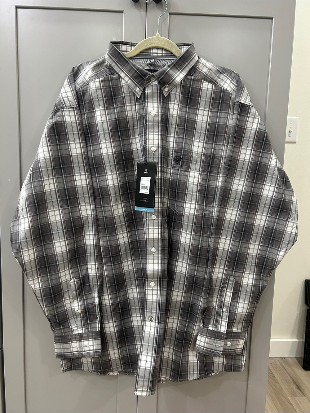 NWT Ariat Pro Series Wallace Classic Fit Shirt XXL White Gray Plaid Button Down
